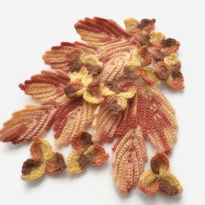 Woolen crochet shamrocks leaves motifs Brown beige mohair applique Clothes Hats Mittens decor