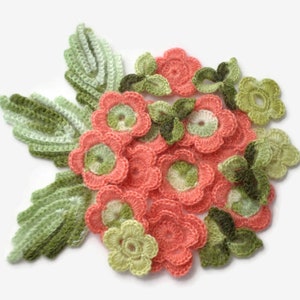 Crochet flowers leaves shamrocks Mohair applique Set of 22 Clothes Hats Mittens Interior decor