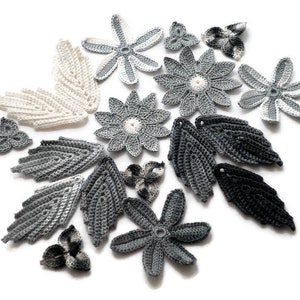 Flower crochet applique, set of 18 Irish crochet flowers Clothes, hats, cards decor