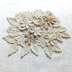 Irish Crochet flowers Set of 28 Cotton clothes hats interior decor Floral patches