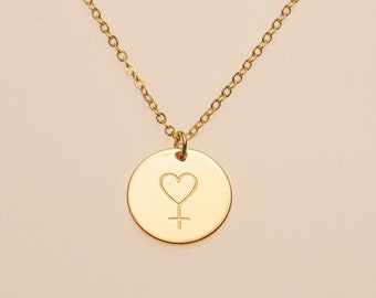 Feminist Gift Jewelry Girl Power Venus Heart Symbol Necklace