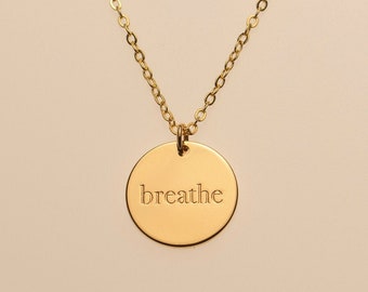 Breathe Inspirational Mantra Necklace Custom Power Word Pendant