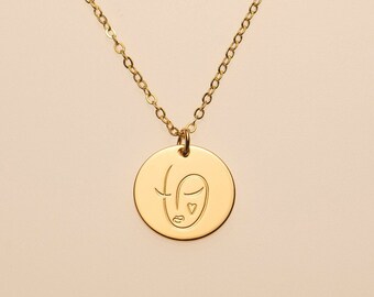 Abstract Face Jewelry Women&#39;s Silhouette Art Pendant Necklace
