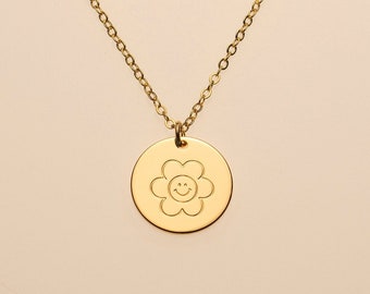 Happy Smiley Face Necklace Floral Emoji Smile Flower Jewelry