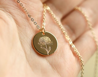 Chrysanthemum Mums November Birth Flower Charm Necklace