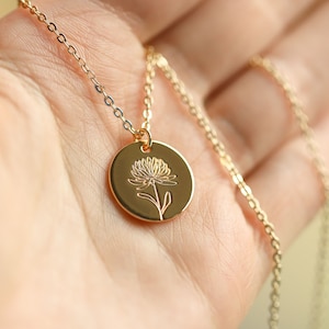 Chrysanthemum Mums November Birth Flower Charm Necklace