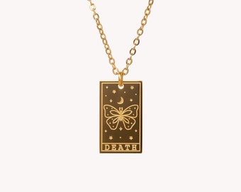 Tarot Card Necklace DEATH ∙ Butterfly Necklace ∙ Witchy Zodiac Jewelry ∙ Tarot Deck Celestial Jewelry ∙ Goth Necklace ∙ Best Friend Gift