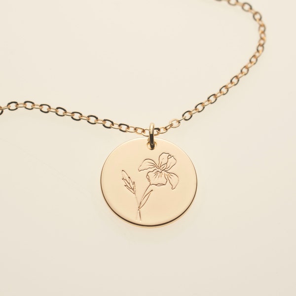 Collier iris Collier fleur de naissance février ∙ Collier gravé fleur d'iris ∙ Bijoux fleurs mois de naissance ∙ Cadeau d'anniversaire de février pour maman