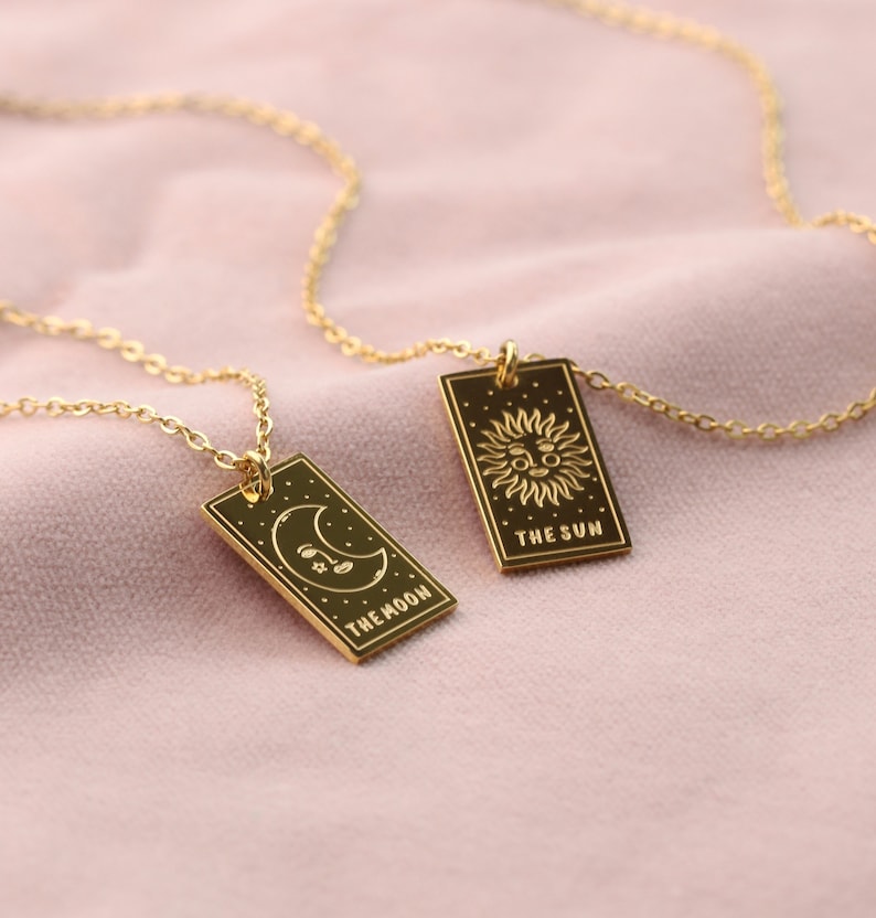 Tarot Card Necklaces SUN MOON Necklace Witch Jewelry Tarot Cards Soulmate Necklace Zodiac Necklace Jewelry Occult Gift for Her image 1