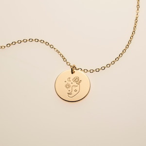 Collier visage abstrait pendentif floral céleste, bijoux à breloque