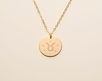 Zodiac Astrology Celestial Star Sign Pendant Necklace Gif Taurus Charm Constellation Disc Jewelry