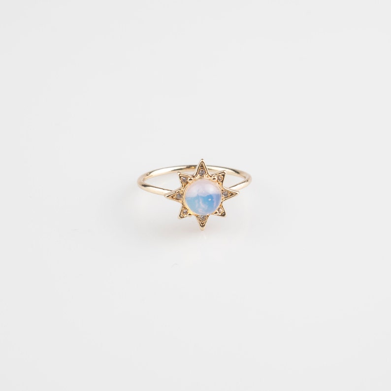 Dainty Celestial Sun Star Unique Raw Stone Gemstone Ring Moon Effect