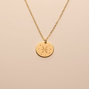 Zodiac Astrology Celestial Star Sign Pendant Necklace Gift Pisces Charm Constellation Disc Jewelry