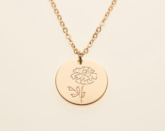 Marigold October Birth Month Flower Pendant Necklace Personalised Jewelry Women Mothers Day Gift Mom Daughter Birthday Gift for Her