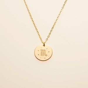 Zodiac Astrology Celestial Star Sign Pendant Necklace Gif Scorpio Charm Constellation Disc Jewelry