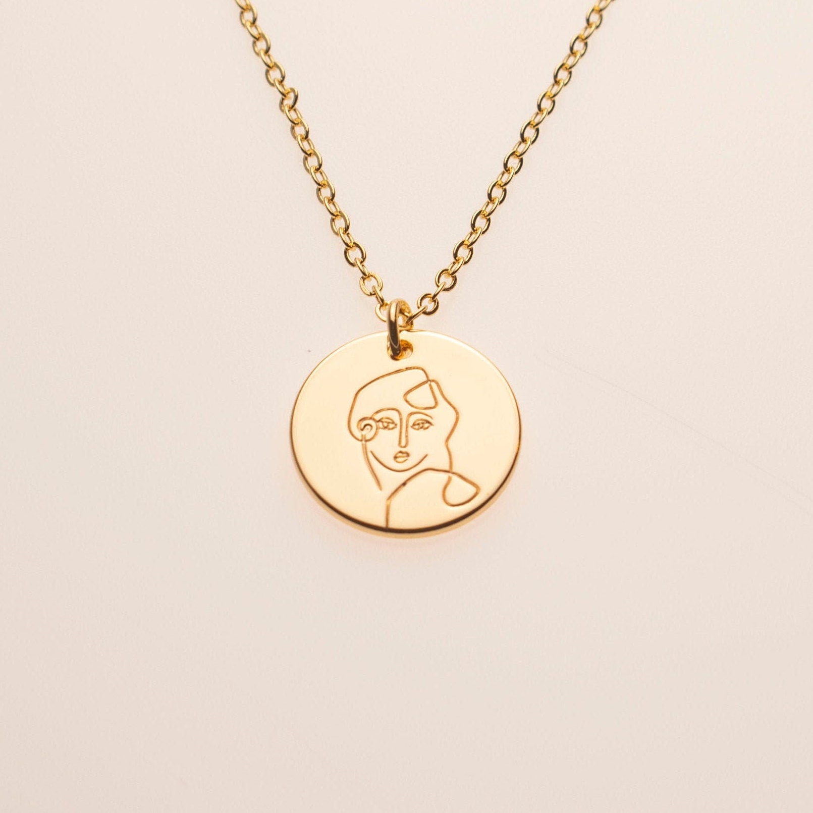 Abstract Face Line Drawing Woman Girl Portrait Charm Necklace