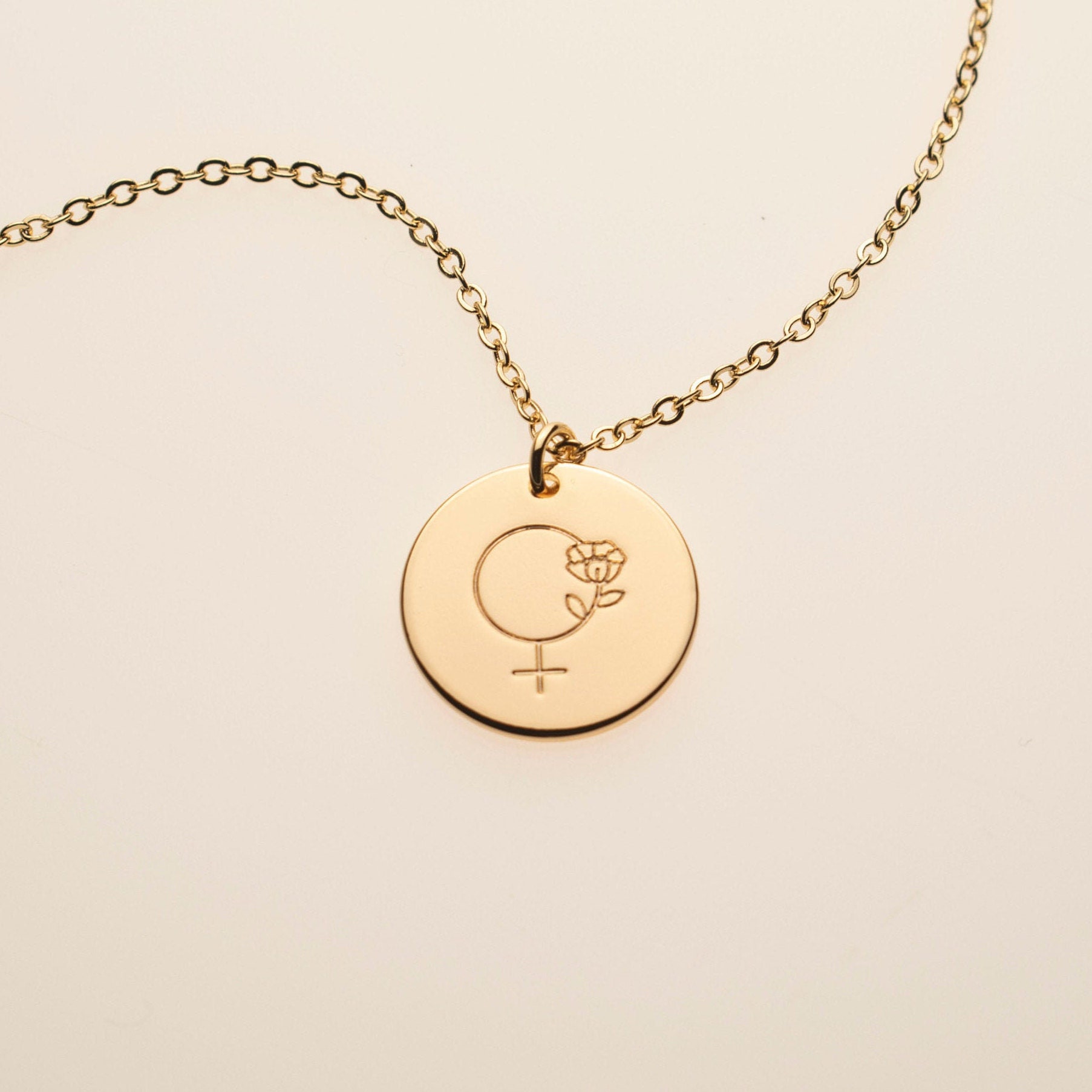 Wildflower Floral Feminist Sign Female Symbol Charm Necklace