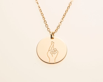 Fingers Crossed Hand Gesture Sign Language Pendant Necklace