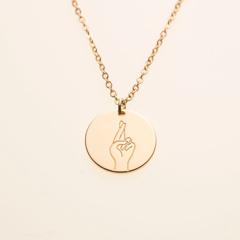 Fingers Crossed Hand Gesture Sign Language Pendant Necklace image 1