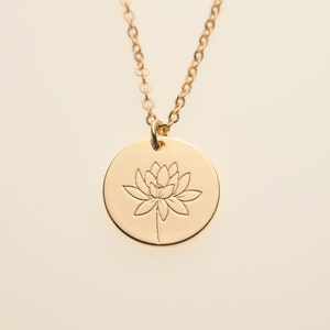 Lotus Waterlily July Birth Month Flower Pendant Necklace Personalised Zen Jewelry Women Mothers Day Gift from Daughter Gift for Her Mom