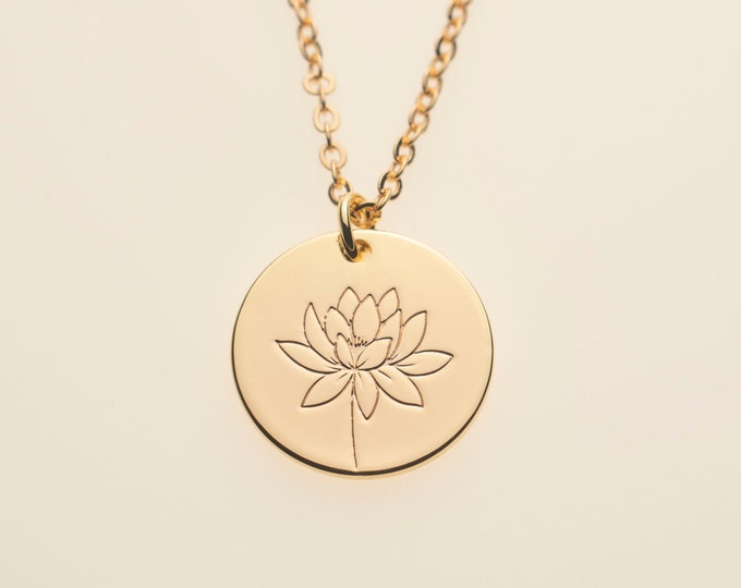 Lotus Waterlily July Birth Month Flower Pendant Necklace Personalised Zen Jewelry Women Mothers Day Gift from Daughter Gift for Her Mom