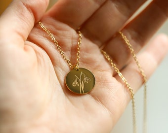 Janvier, mois de naissance, fleur, perce-neige, collier, bijou personnalisé, délicat, femme, fête des mères, cadeau d&#39;anniversaire, pour, elle, maman