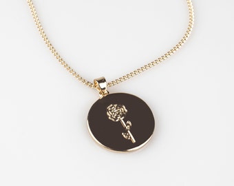 Dainty Rose Flower Disk Charm Jewelry Pendant Necklace
