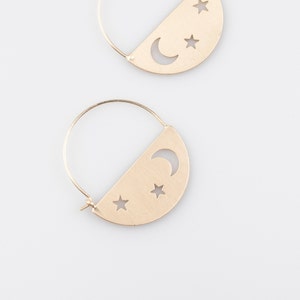 Crescent Moon Stars Celestial Cut Out Hoops Dangle Earrings