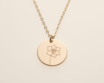 Narcissus December Birth Month Flower Pendant Necklace