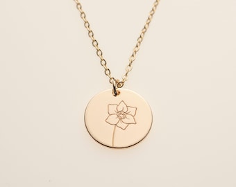 Narcissus December Birth Month Flower Pendant Necklace