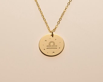 Zodiac Astrology Celestial Star Sign Pendant Necklace Gif Libra Charm Constellation Disc Jewelry