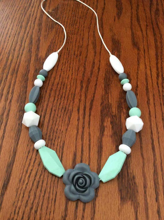 Mom Approved Nursing Necklace,Tranquility By Baby Bites Dishwasher Safe Teething Necklace for Mom to Wear Stylish Teether BPA Free
