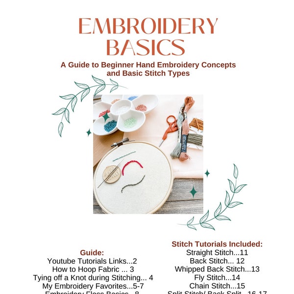 Beginners Guide to Embroidery- Hand Embroidery 101 Instructional Guide -Stitch Tutorials -Learn Hand Embroidery -PDF Download