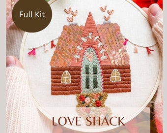 Love Shack Embroidery Kit - Full Kit-  Modern Hand Embroidery- Beginner Friendly - With Tutorials - Valentine's Embroidery