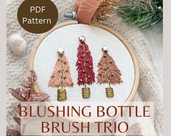 Blushing Bottle Brush Trio- PDF Pattern - Beginner Friendly- Instructions - Tutorial Videos Included - Pink Christmas - Holiday Ornament