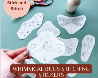 Whimsical Bugs Stick and Stitch Set - For Clothing - Floral Bugs and Insects - Embroidery Patches