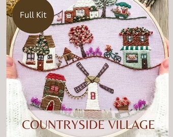 The Countryside Village- Whimsical Hand Embroidery Kit- DIY Spring Craft- Charming Art- Hand Stitched Art - With Instructions and Tutorials