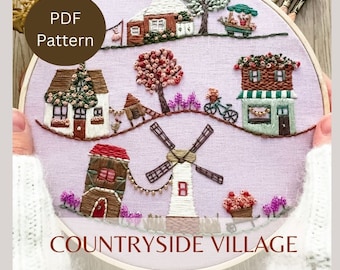 Le village de campagne PDF Pattern - Téléchargement immédiat - Motif de broderie à la main - Avec instructions et tutoriels