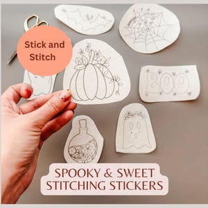 Spooky and Sweet Stick and Stitch Set- Floral Halloween - Girly Halloween - Boho - Embroidery Stickers- Halloween-  Clothing DIY