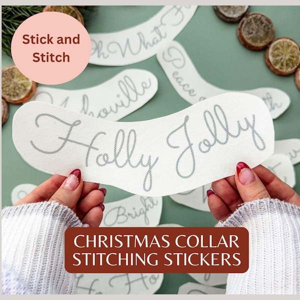 Christmas Collar Stitching Stickers- DIY Hand Embroidery Project- For Sweatshirts and Tees