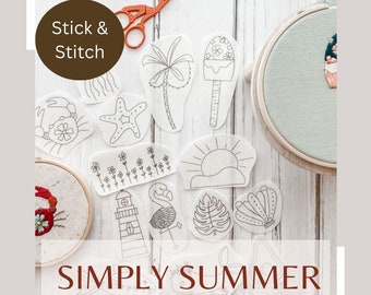 Simply Summer Stick and Stitch Pack - Modern Happy Embroidery Designs - DIY Embroidery Project - Summer Embroidery - Mini Embroidery Pattern