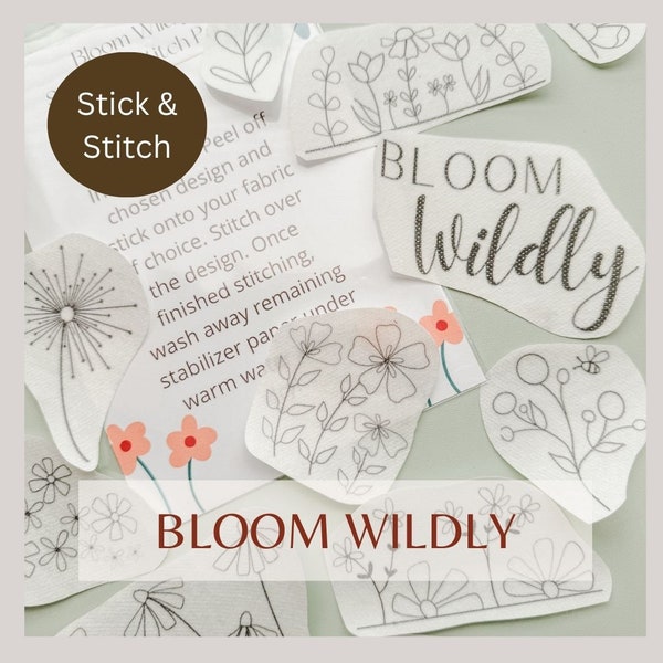 Bloom Wildly Floral Stick and Stitch Pack- Embroidery Stickers- Modern Florals- Clothing DIY