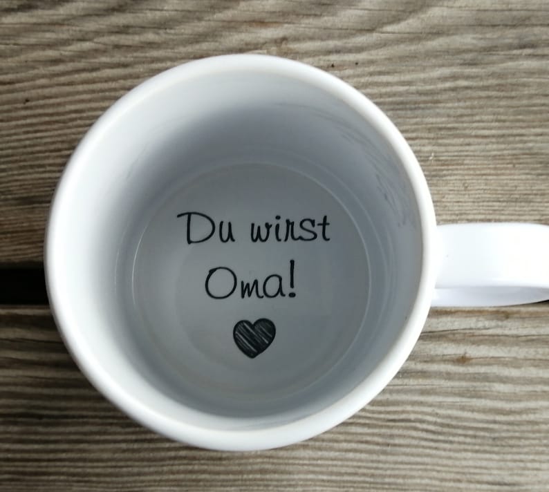 Tasse Du wirst Oma, Kaffeetasse, Schwangerschaftsankündigung, Schwangerschaftsanzeige, Unterseite, versteckte Botschaft, geheime Botschaft zdjęcie 1