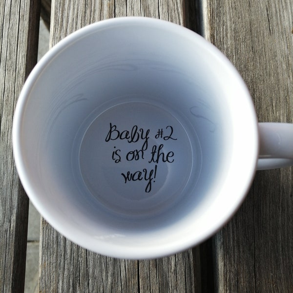 Baby #2 is on the way Coffee Mug, pregnancy reveal, Pregnancy Announcement, Father, Bottom mug, hidden message, secret message, Funny, Cool