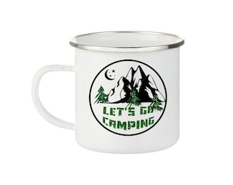 Lets Camping, Adventure Is Calling, Camping Mug, Friendship Mug, Travel Mug, Mugs, Campfire Mug, Enamel Cup