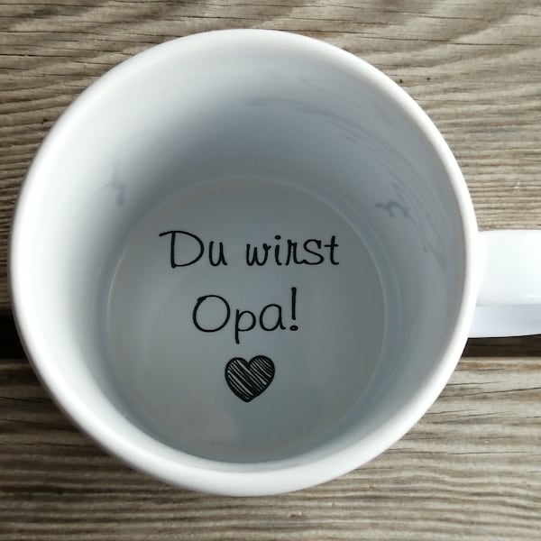 Tasse Du wirst Opa, Kaffeetasse, Schwangerschaftsankündigung, Schwangerschaftsanzeige, Unterseite, versteckte Botschaft, geheime Botschaft