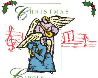 May include: A Christmas carol album cover featuring two angels playing musical instruments. The album is titled "Christmas Carols" and the artist is "John Tercyak".