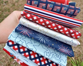 Paquete de retales Sweet Freedom de Beverly McCullough de Flamingo Toes; paquete patriótico de 10 piezas