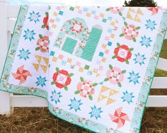 Kit para hacer una colcha Meadowland; tela de Summer Skies & Fireflies de Gracey Larson de Burlap and Blossom, colcha de aproximadamente 73" x 73", incluye patrón.