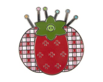 Enamel Tomato Pin Cushion Needle Minder by Lori Holt of Bee in my Bonnet; Approx. 2.5" x 3.75"